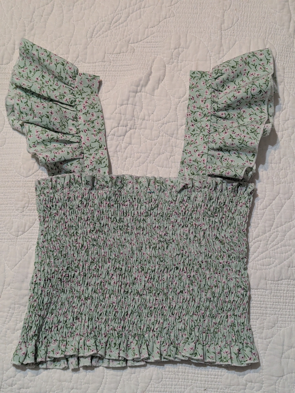 Mint Floral Smocked Crop Top with Ruffle Straps